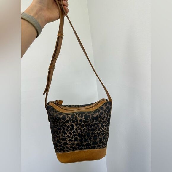 Vintage 90’s Anne Klein Leopard Print Shoulder Bag Brown Leather Canvas Combo - Picture 9 of 16